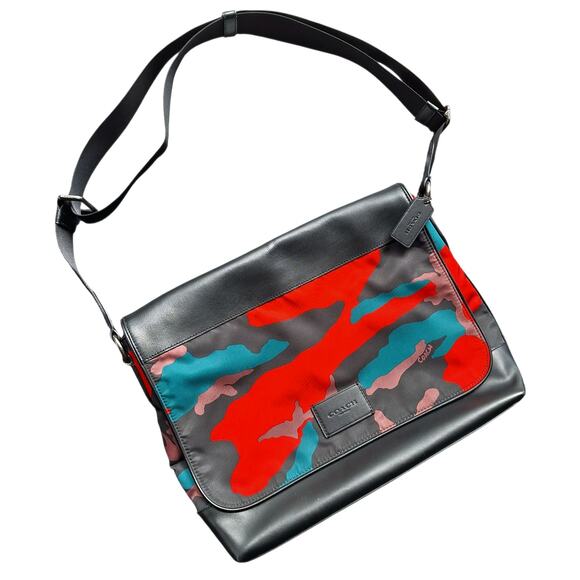 Coach signature flap messenger crossbody bag camouflage colorful large size - Picture 5 of 12
